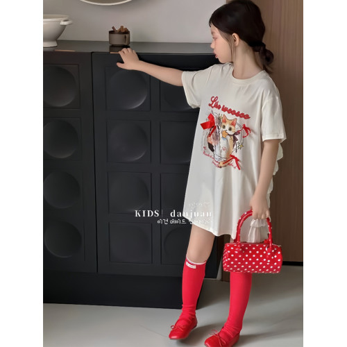 女童夏季連衣裙兒童裙子短袖夏裝2025新款超好看T恤甜美可愛長裙