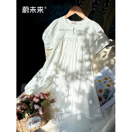蔚未來女童連衣裙夏季2025新款兒童純棉公主裙女大童洋氣白色裙子