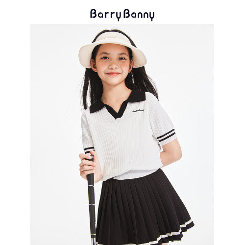 BarryBanny女童短袖T恤2025夏季新款兒童洋氣女孩上衣翻領POLO衫