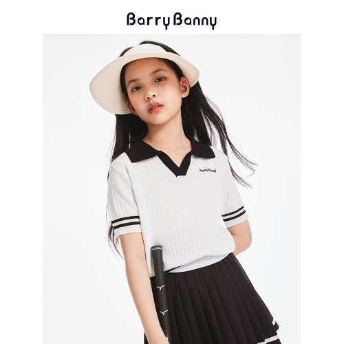 BarryBanny女童短袖T恤2025夏季新款兒童洋氣女孩上衣翻領POLO衫