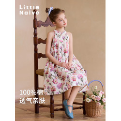 Little Naive兒童旗袍裙夏季新款田園甜美碎花裙子女童純棉連衣裙