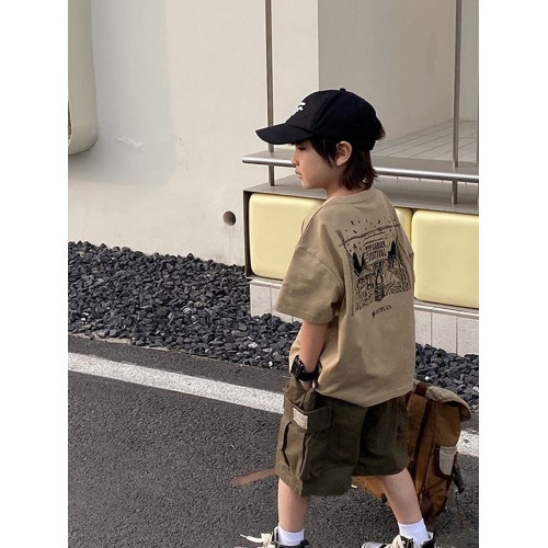 安哼安哼童裝男童純棉短袖T恤2023夏季新款日系韓版露營印花帥氣