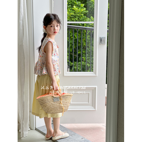 波拉韓女童襯衫2025新款兒童夏季碎花娃娃衫中大童洋氣背心上衣