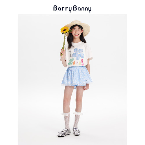 BarryBanny女童太陽花短袖T恤2025夏季新款兒童圓領百搭寬松上衣