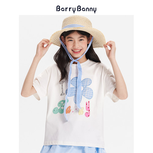 BarryBanny女童太陽花短袖T恤2025夏季新款兒童圓領百搭寬松上衣