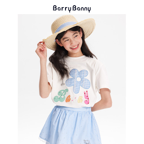 BarryBanny女童太陽花短袖T恤2025夏季新款兒童圓領百搭寬松上衣
