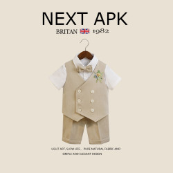 英國NEXT APK兒童西服套裝短袖襯衫馬甲短褲男童活動生日演出服