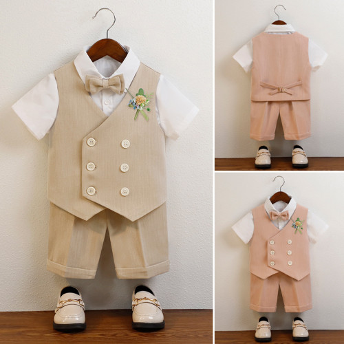 英國NEXT APK兒童西服套裝短袖襯衫馬甲短褲男童活動生日演出服