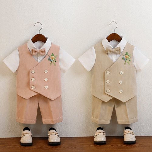英國NEXT APK兒童西服套裝短袖襯衫馬甲短褲男童活動生日演出服