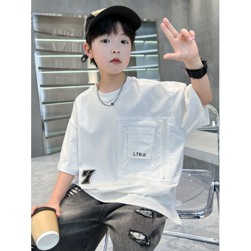 男童白色短袖T恤2025新款大兒童夏裝半袖男孩夏季純棉上衣痞帥風