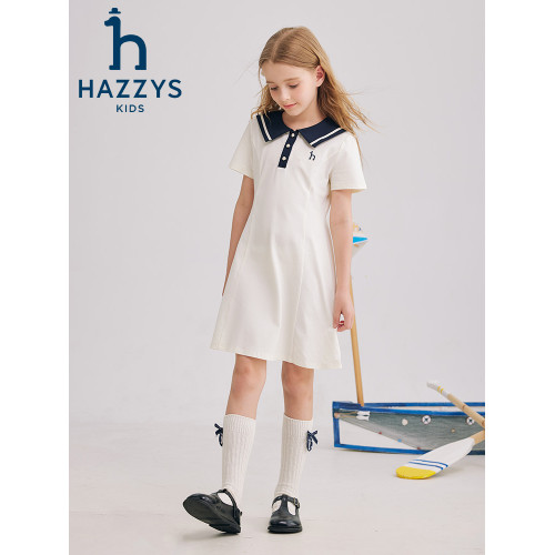 hazzys哈吉斯童裝女童連衣裙2025夏新中大童海軍翻領氣質polo裙
