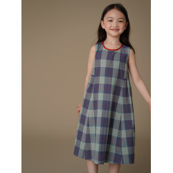 哈齒童裝夏季兒童連衣裙中大童韓版格子長裙女童背心裙簡約高級感