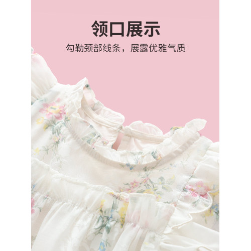 女童洋氣飛袖娃娃衫短袖夏季新款女孩寬松兒童裝碎花雪紡上衣薄款