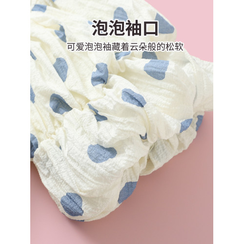 2025新款女童圓點娃娃衫薄款雪紡短袖T恤洋氣兒童夏裝女孩上衣潮