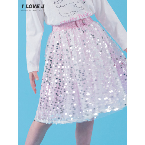 ILOVEJ韓國童裝2025秋季新款女童亮片網紗蝴蝶結半身裙/JXFSK10