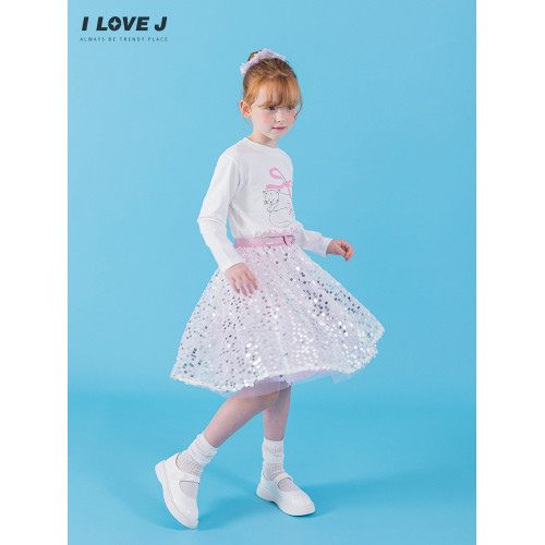 ILOVEJ韓國童裝2025秋季新款女童亮片網紗蝴蝶結半身裙/JXFSK10