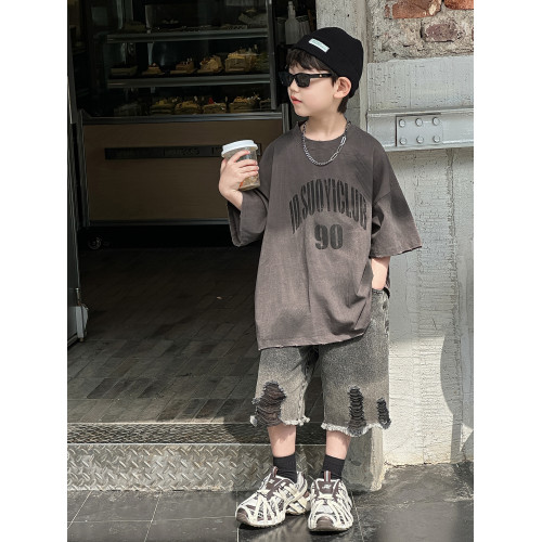 男童2025新款夏季短袖套裝兒童韓版夏裝寬松五分褲潮牌童裝兩件套