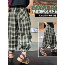 童裝兒童棉布防蚊褲夏裝軟牛仔褲輕薄休閒束腳褲男童格子褲子a610