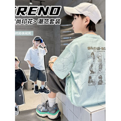 安哼安哼男童夏季套裝2025新款兒童裝夏裝潮帥氣時髦男孩短袖運動