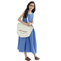 韓版女童連衣裙2025新款夏裝白色全棉背心裙中大童純色寬松長裙