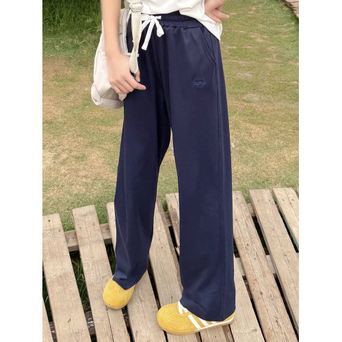 夏季薄款女童窄版直筒褲兒童休閒長褲中大童女孩運動褲子藏青色
