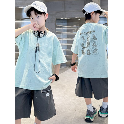 男童夏季套裝2025新款兒童裝夏裝潮帥氣時髦男孩短袖運動夏款衣服