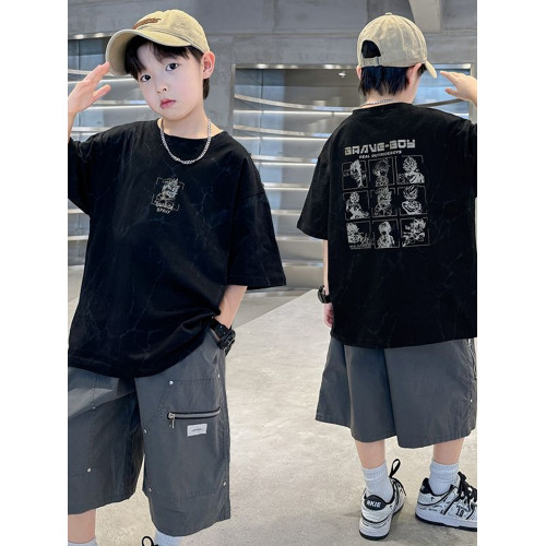 男童夏季套裝2025新款兒童裝夏裝潮帥氣時髦男孩短袖運動夏款衣服