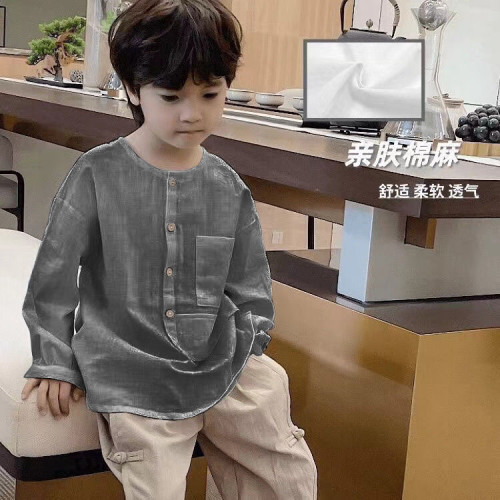 男童棉麻T恤夏季新款中大童打底衫薄款兒童白色襯衫童裝韓版洋氣