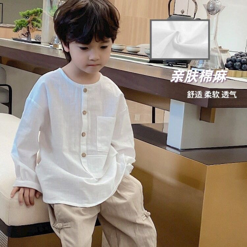 男童棉麻T恤夏季新款中大童打底衫薄款兒童白色襯衫童裝韓版洋氣