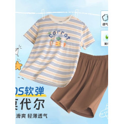 紅豆居家男童QQ彈舒適透氣莫代爾短袖睡衣居家高彈無痕套裝