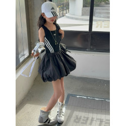 韓國女童連衣裙兒童夏裝花苞裙子2025年洋氣背心裙拉條收腰蓬蓬裙