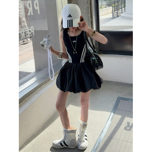 韓國女童連衣裙兒童夏裝花苞裙子2025年洋氣背心裙拉條收腰蓬蓬裙