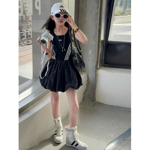 韓國女童連衣裙兒童夏裝花苞裙子2025年洋氣背心裙拉條收腰蓬蓬裙