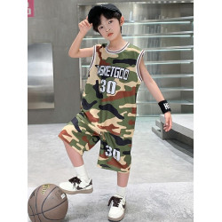 安哼安哼男童夏季套裝2025新款夏裝迷彩運動服中大童男孩籃球服背