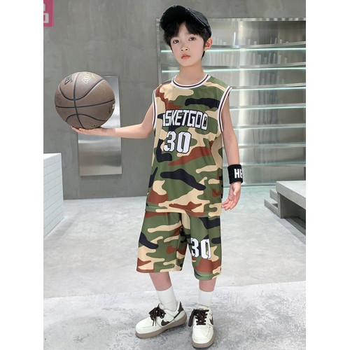安哼安哼男童夏季套裝2025新款夏裝迷彩運動服中大童男孩籃球服背