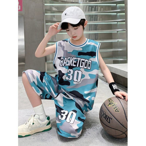 安哼安哼男童夏季套裝2025新款夏裝迷彩運動服中大童男孩籃球服背
