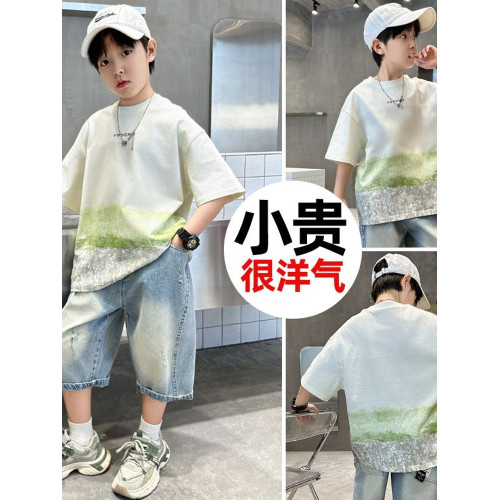 男童夏裝短袖洋氣t恤男孩中大兒童酷帥氣純棉半袖夏季上衣服潮牌T