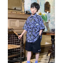 男童夏季個性襯衫時髦短褲套裝兒童痞帥港風兩件套中大童薄款夏裝