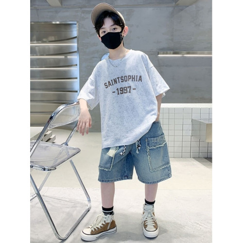 男童夏裝套裝2025新款兒童潮牌洋氣短袖純棉兩件套中大童帥氣時髦