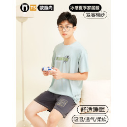 男童睡衣夏季新款舒適透氣寬松家居服套裝中大童兒童男大碼休閒
