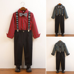 英國NEXT  wild兒童禮服男童春秋款英倫條紋長袖背帶褲套裝演出服