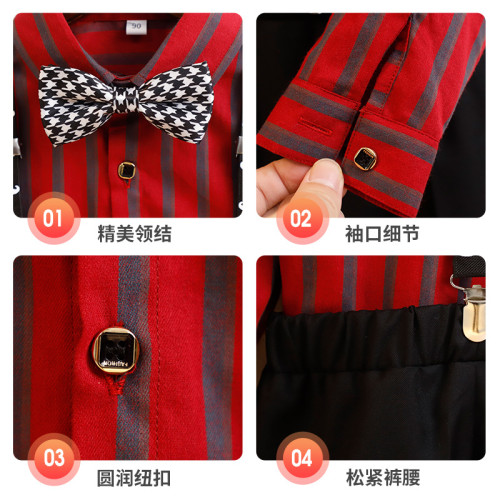 英國NEXT  wild兒童禮服男童春秋款英倫條紋長袖背帶褲套裝演出服