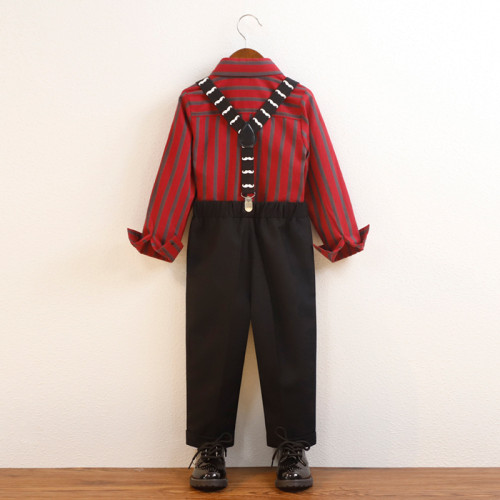 英國NEXT  wild兒童禮服男童春秋款英倫條紋長袖背帶褲套裝演出服