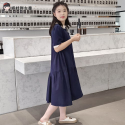胖女童連衣裙兒童夏季加肥加大碼寬松短袖公主裙學院風POLO領裙子