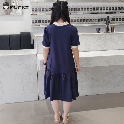 胖女童連衣裙兒童夏季加肥加大碼寬松短袖公主裙學院風POLO領裙子