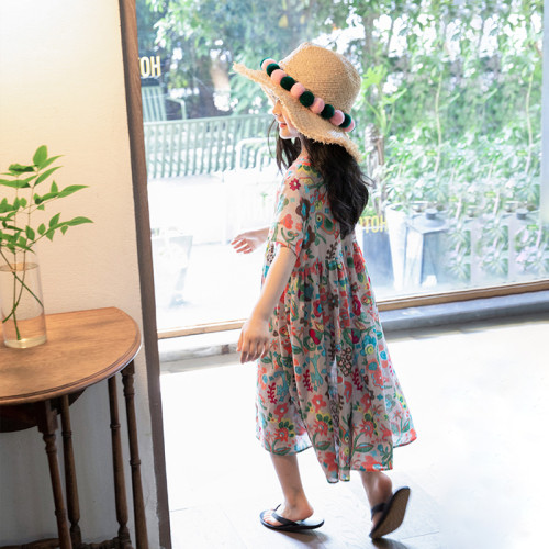 女童連衣裙2025夏裝韓版洋氣女大童棉麻中長款小碎花裙子夏薄款潮