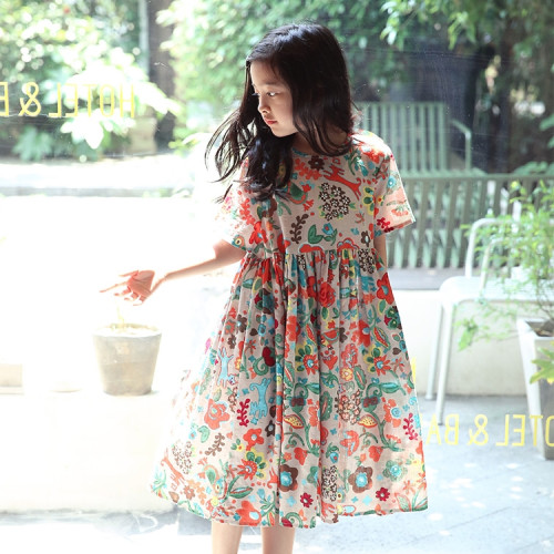 女童連衣裙2025夏裝韓版洋氣女大童棉麻中長款小碎花裙子夏薄款潮