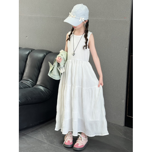 女童連衣裙套裝春秋兒童春夏季馬甲大童白色裙子兩件套女孩親子裝