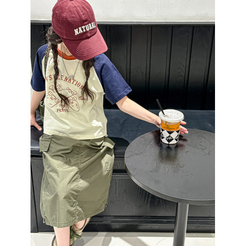 波拉韓童裝女童拼色短袖t恤2025夏季兒童插肩袖T恤小女孩圓領上衣