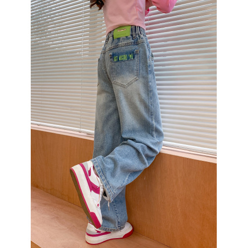 兒童牛仔褲春秋新款裝季女童褲子中大童直筒濶腿女孩休閒薄防蚊夏